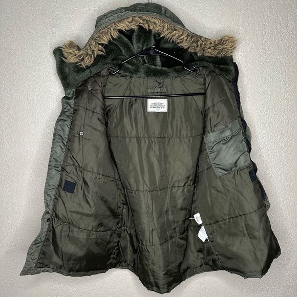 Avirex Insulated Parka Spell Out Military Green Jacket Size S - Picture 4 of 6